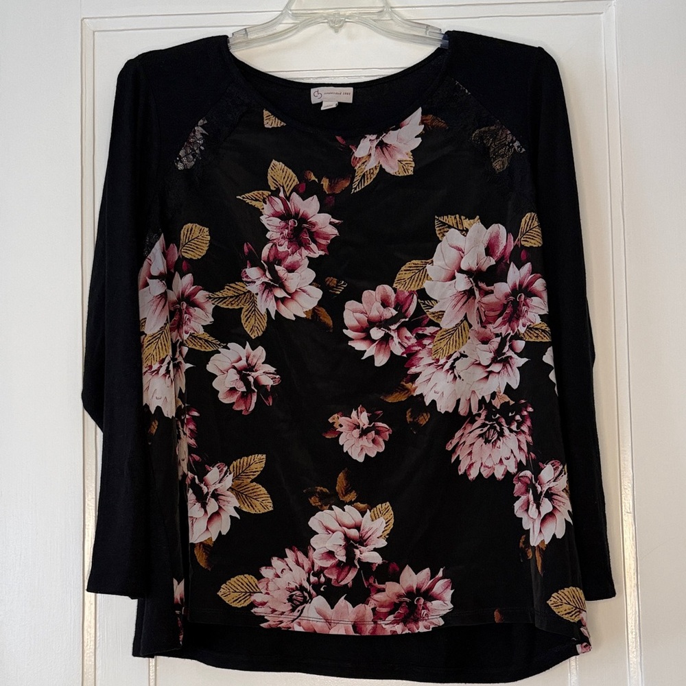 DB Established 2X Floral Top | Black & Pink Front Print | Plus Size